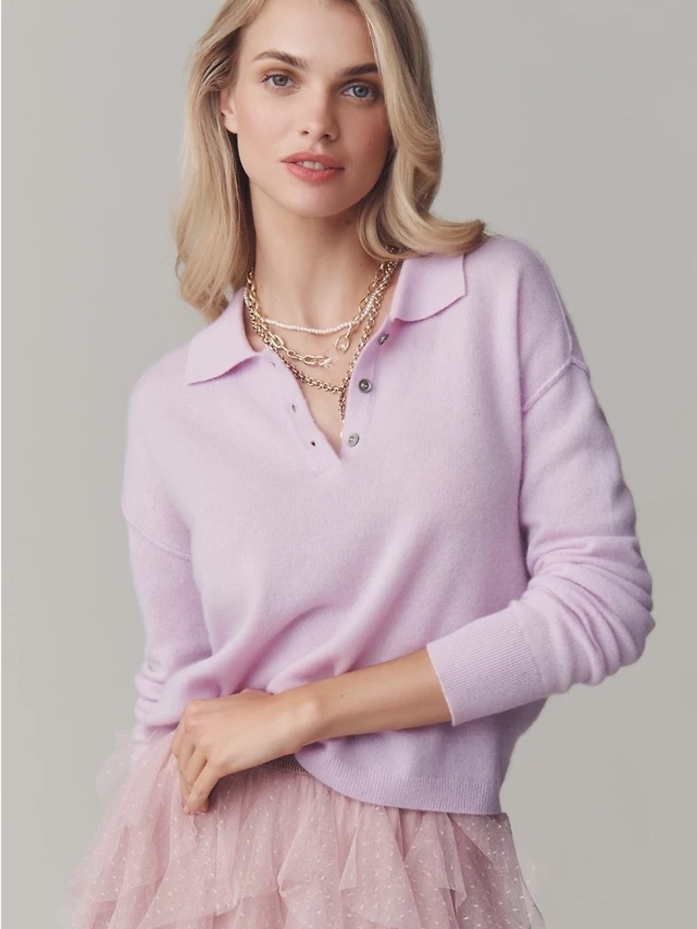 Pilcro Lilac V-Neck Polo Cashmere-Blend Sweater